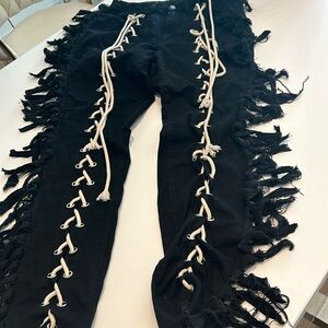 Fringe cut out jeans
